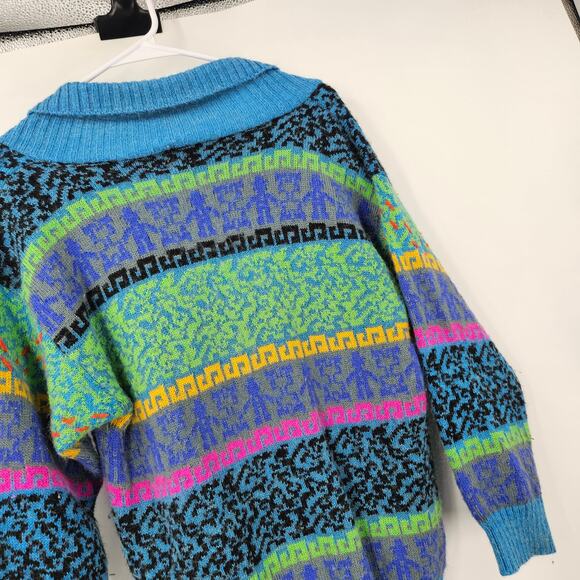 Vintage 80s Womens Ski Road Shop Sweater Blue Fair Isle Knit Pullover Size S - Picture 4 of 5